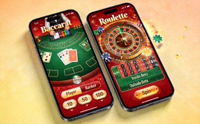 Tampilan permainan live casino seperti Baccarat dan Roulette di layar smartphone